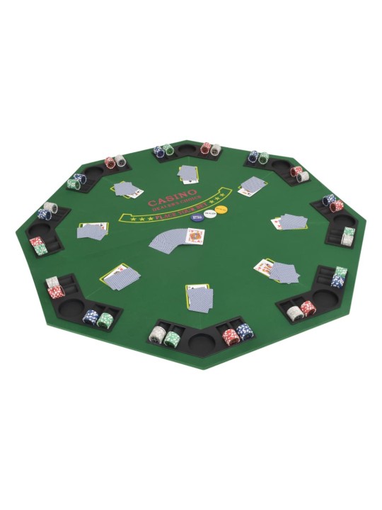 Taitettava pokeripöytälevy 8 pelaajalle kahdeksankulmio vihreä