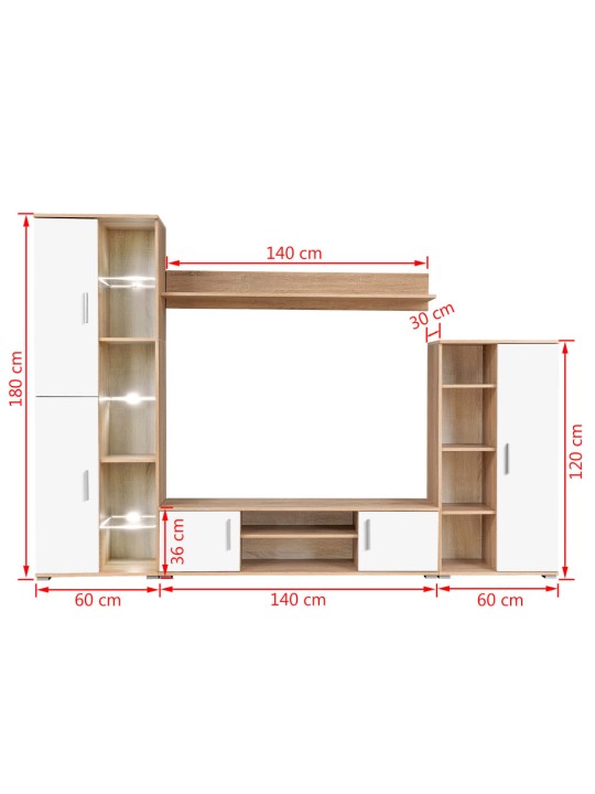 TV-kalustekokonaisuus LED-valoilla Sonoma-tammi ja valkoinen