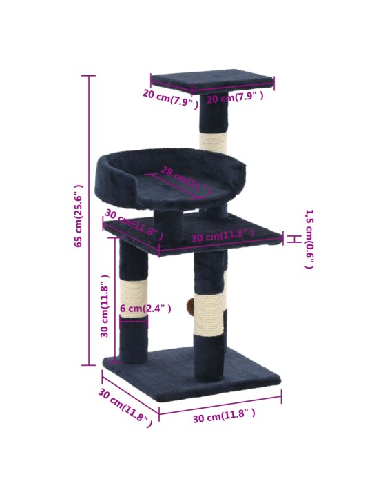Kissan raapimispuu sisal-pylväillä 65 cm sininen