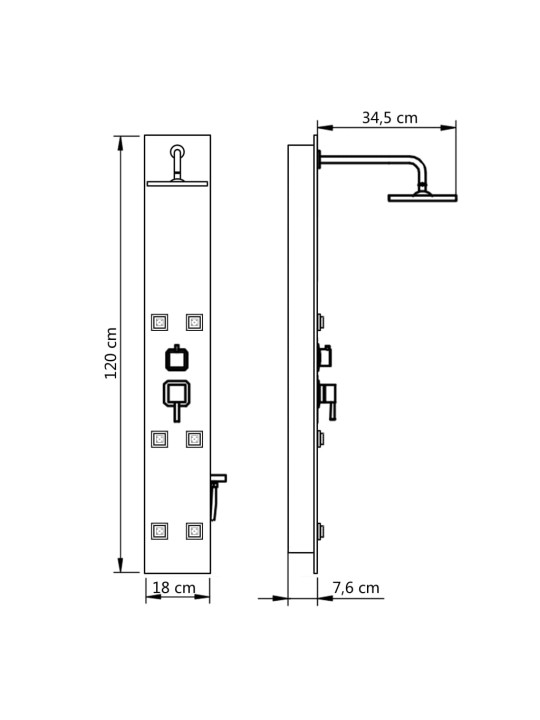 Suihkupaneeli lasi 18x42,1x120 cm musta