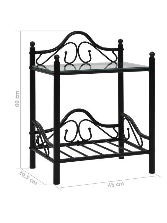 Yöpöydät 2 kpl teräs ja karkaistu lasi 45x30,5x60 cm musta