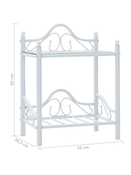Yöpöytä teräs ja karkaistu lasi 45 x 30,5 x 60 cm valkoinen