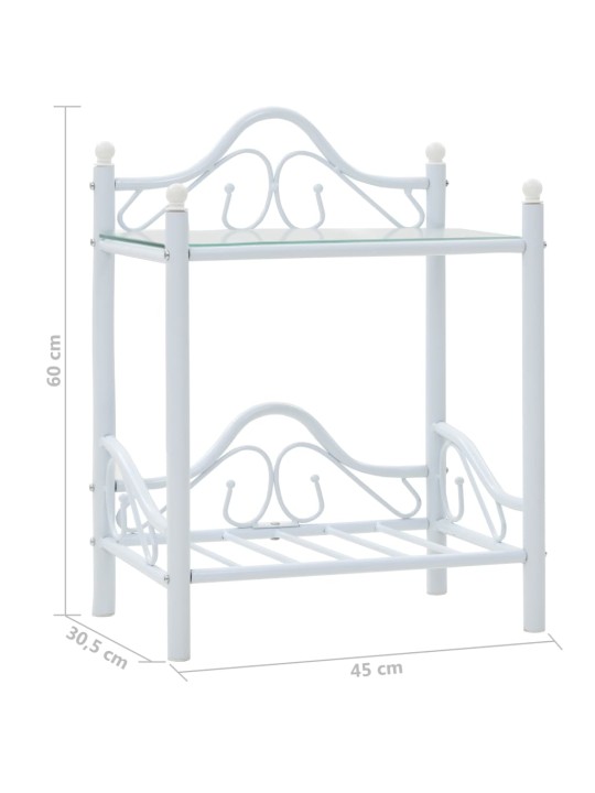 Yöpöydät 2 kpl teräs ja karkaistu lasi 45x30,5x60 cm valkoinen
