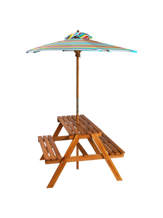 Lasten piknikpöytä aurinkovarjolla 79x90x60 cm täysi akaasiapuu
