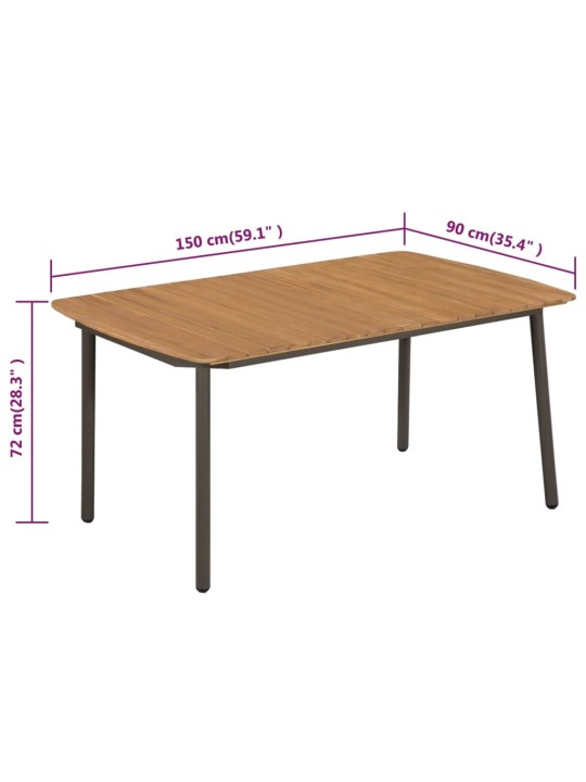 Puutarhapöytä 150x90x72 cm akaasiapuu ja teräs