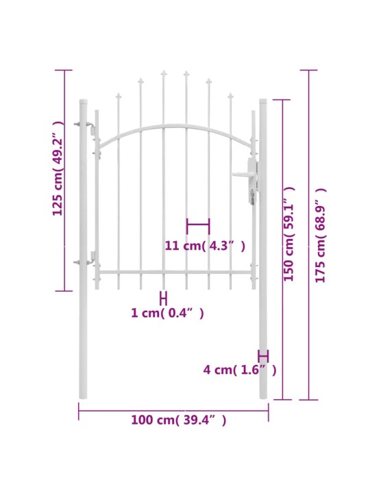 Puutarhaportti teräs 1x1,75 m valkoinen