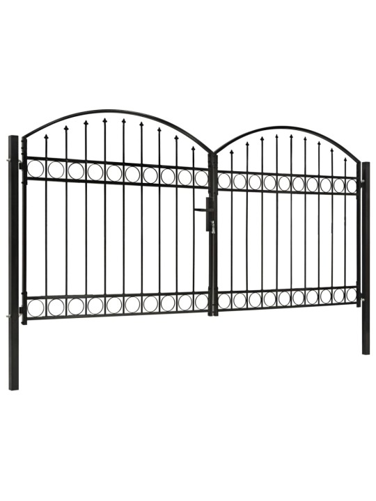 Puutarhaportti tuplaovi kaareva yläosa teräs 300x125 cm musta