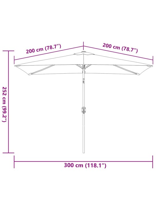Aurinkovarjo metallirunko 300x200 cm antrasiitti