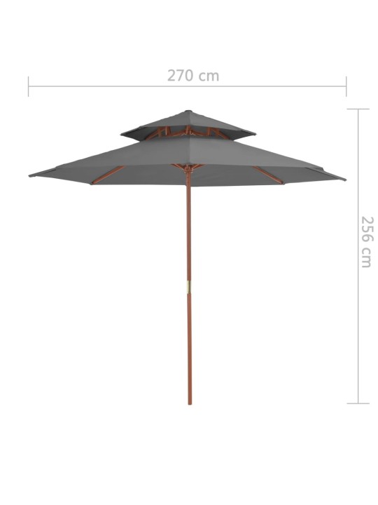 Kaksikerroksinen aurinkovarjo puurunko 270 cm antrasiitti