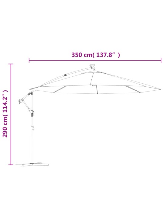 Aurinkovarjo LED-valoilla ja metallipylväällä 350 cm vihreä