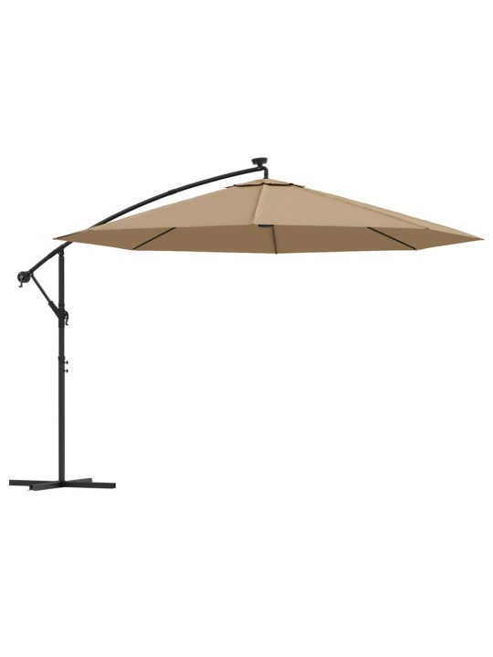 Aurinkovarjo cantilever led ja metallitolppa 350 cm taupe