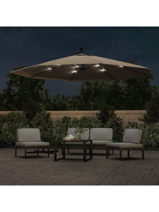 Aurinkovarjo cantilever led ja metallitolppa 350 cm taupe