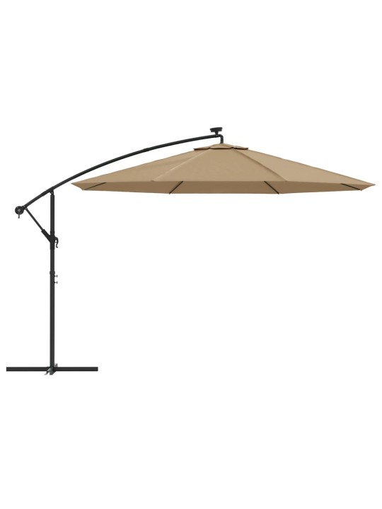 Aurinkovarjo cantilever led ja metallitolppa 350 cm taupe