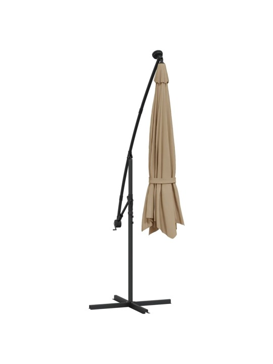 Aurinkovarjo cantilever led ja metallitolppa 350 cm taupe