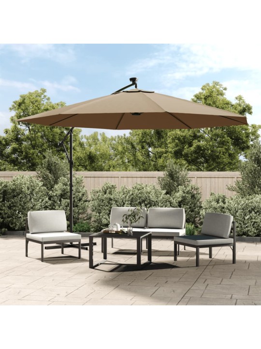 Aurinkovarjo cantilever led ja metallitolppa 350 cm taupe