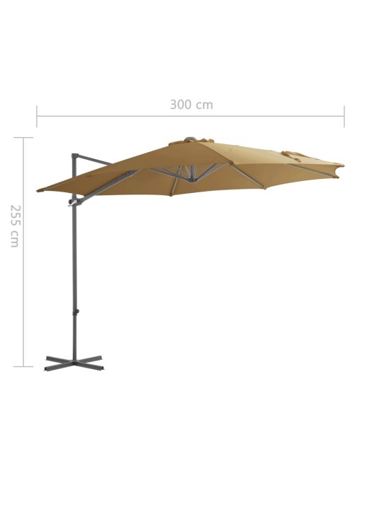 Riippuva aurinkovarjo teräspylväällä 300 cm harmaanruskea