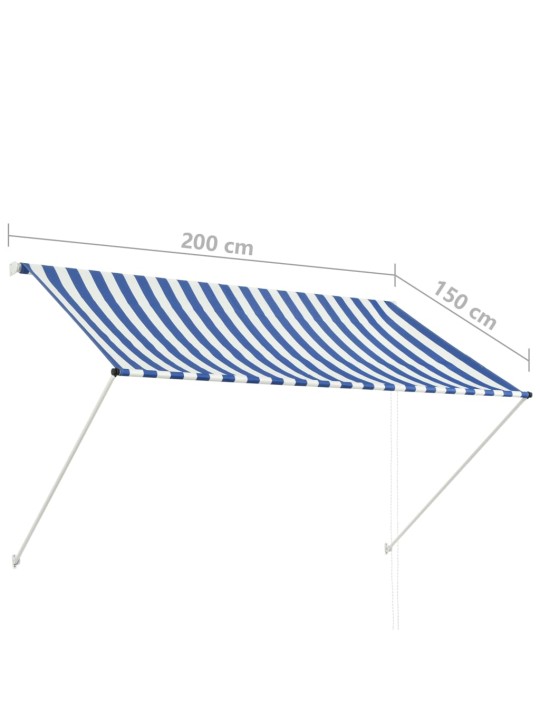 Sisäänkelattava markiisi 200x150 cm sininen ja valkoinen