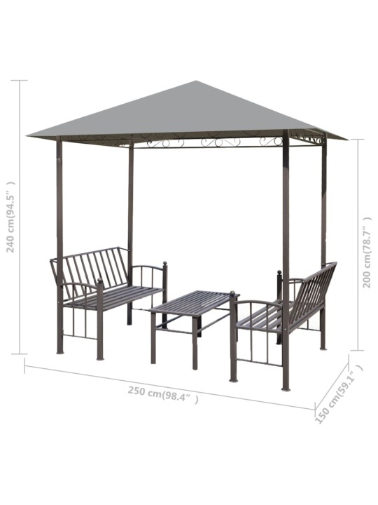 Paviljonki pöydällä ja penkeillä 2,5x1,5x2,4 m antrasiitti