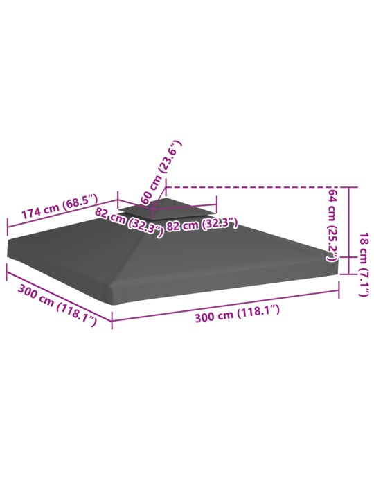 Kaksikerroksinen huvimajan katto 310 g/m² 3x3 m harmaanruskea