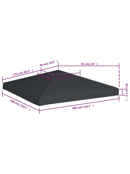 Huvimajan katto 310 g / m² 3x3 m harmaa