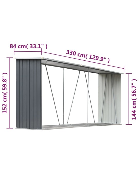 Puuvaja galvanoitu teräs 330x84x152 cm harmaa