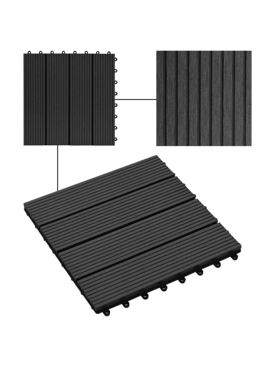 Lattialaatat 11 kpl puumuovikomposiitti 30x30 cm 1 m² musta