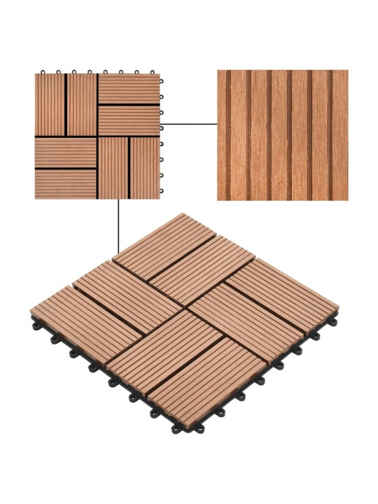 Lattialaatat 11 kpl WPC 30x30 cm 1 m² ruskea