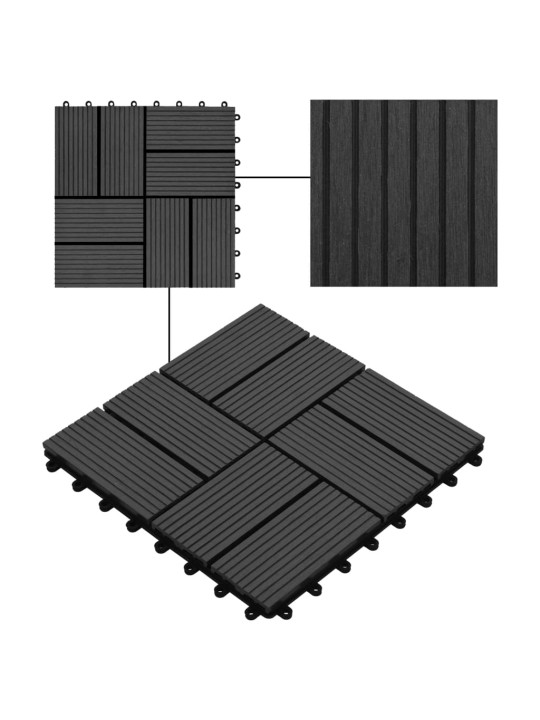 Lattialaatat 11 kpl puumuovikomposiitti 30x30 cm 1 m² musta