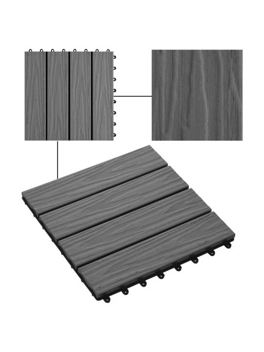 Lattialaatat 11 kpl puumuovikomposiitti 30x30 cm 1 m² harmaa