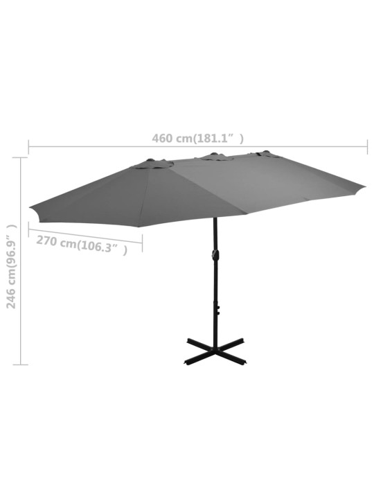 Aurinkovarjo alumiinitanko 460x270 cm antrasiitti