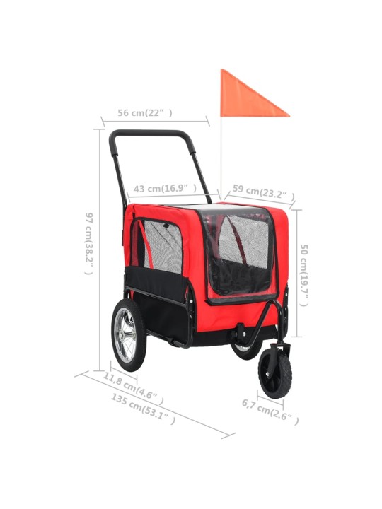 2-in-1 lemmikkikärry pyörään/juoksurattaat punainen ja musta