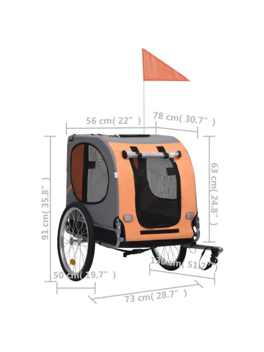 Lemmikinkuljetuskärry polkupyörään oranssi ja harmaa