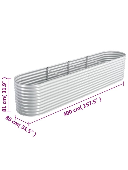 Korotettu kukkalaatikko 400x80x81 cm galvanoitu teräs hopea