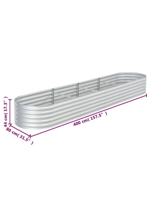 Korotettu kukkalaatikko 400x80x44 cm galvanoitu teräs hopea