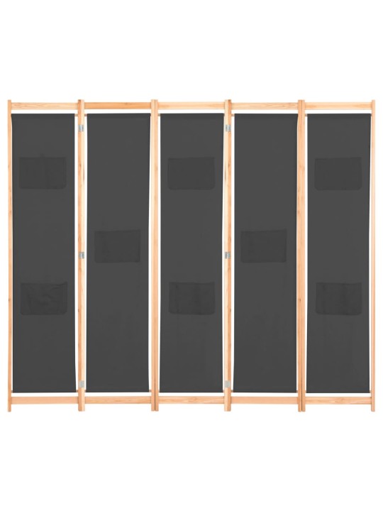 5-Paneelinen Tilanjakaja harmaa 200x170x4 cm kangas