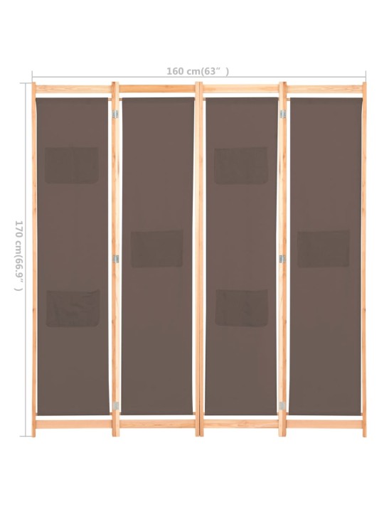 4-Paneelinen Tilanjakaja ruskea 160x170x4 cm kangas