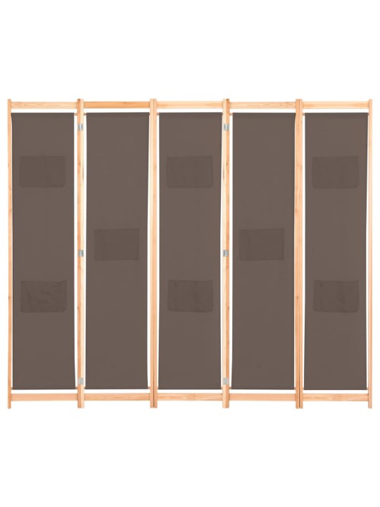 5-Paneelinen Tilanjakaja ruskea 200x170x4 cm kangas