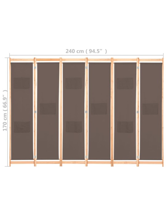 6-Paneelinen Tilanjakaja ruskea 240x170x4 cm kangas