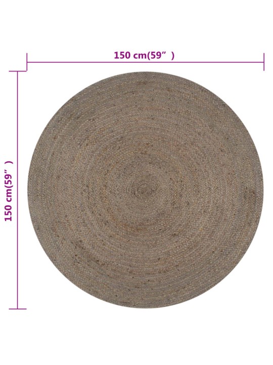 Käsintehty pyöreä juuttimatto 150 cm harmaa