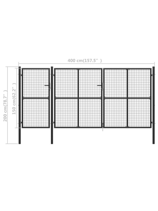 Puutarhaportti teräs 400x150 cm antrasiitti