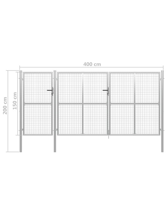 Puutarhaportti teräs 400x150 cm hopea
