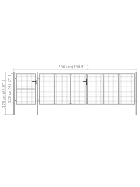 Puutarhaportti teräs 500x125 cm hopea
