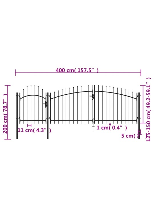 Puutarhaportti teräs 2x4 m musta