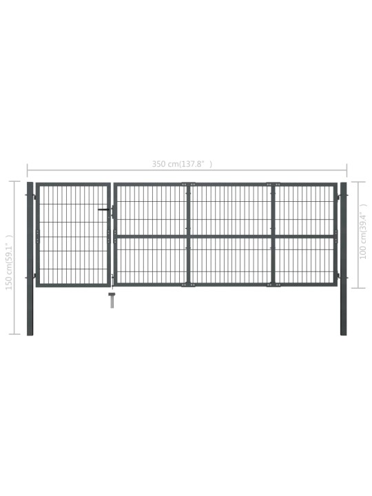 Puutarhaportti tolpilla teräs 350x100 cm antrasiitti
