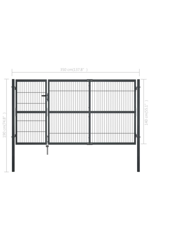 Puutarhaportti tolpilla teräs 350x140 cm antrasiitti