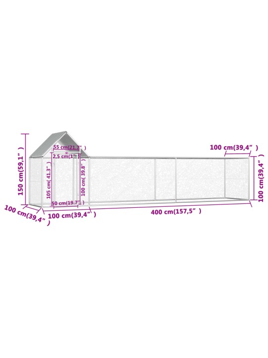 Kanahäkki 5x1x1,5 m galvanoitu teräs