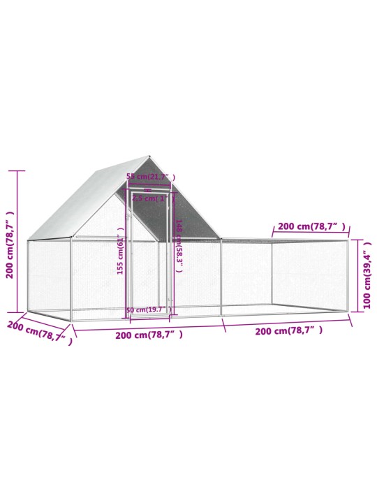 Kanahäkki 4x2x2 m galvanoitu teräs