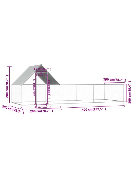 Kanahäkki 6x2x2 m galvanoitu teräs