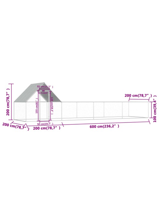 Kanahäkki 8x2x2 m galvanoitu teräs