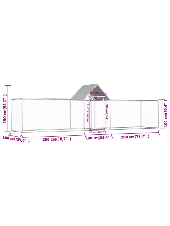 Kanahäkki 5x1x1,5 m galvanoitu teräs